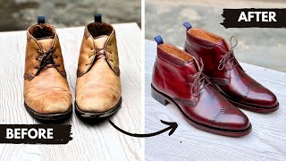 Transforming Worn Leather Chukka Boots into Stunning New Shoes  Complete Restoration Process [upl. by Aigil]