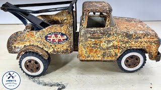 VINTAGE 1958 CUSTOM TONKA WRECKER RESTORATION  SINCLAIR EDITION  CUSTOM PAINT JOB SAND BLASTED [upl. by Karlow561]