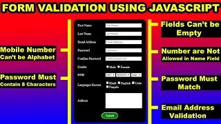 How to validate HTML Form using JavaScript JavaScript Form Validation user name validation javascr [upl. by Gerdy]