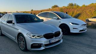 Tesla Model X P100D vs BMW X6 M50D 500hp BMW 540 BMW M850i [upl. by Kobylak683]