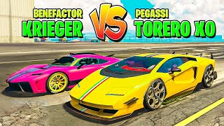 PEGASSI TORERO XO vs BENEFACTOR KRIEGER  TESTE DE VELOCIDADE  GTA V ONLINE  GTA 5 ONLINE [upl. by Jabez961]