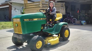 JOHN DEERE 165 HYDRO GETS A NEW MUFFLER MADE FOR A CUB CADET FOR 6000 VS 20000 [upl. by Carrick]