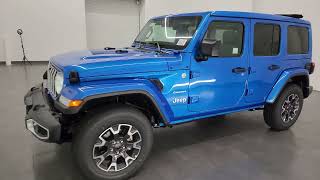 2024 JEEP WRANGLER SAHARA SKY ONE TOUCH HYDRO BLUE 4K WALKAROUND 24J12 SOLD [upl. by Eadahc]