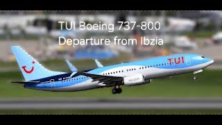 TUI Boeing 737800 departing ibiza for Birmingham taking off over the stunning island [upl. by Amikan]