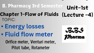 Energy Losses Fluid Flow Meter Unit1st Pharmaceutical Engineering B Pharmacy 3rd Sem [upl. by Annawaj]