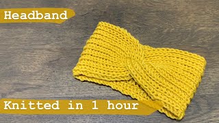 Knitted headband Hand knitted headband Knitted in 1 hour quick and easy Knitting tutorial [upl. by Nnaaras]