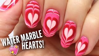 Water Marble Heart Nails  Nail Hack [upl. by Torie378]