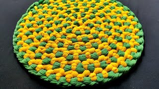 SUPER EASY HOMEMADE DOORMAT doormat making with old clothes paydan banane ka tarika macrame knots [upl. by Colly]