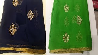 Latest Arrival Gold Printed Chiffon Sarees With Blouse  chiffon saree with Banarasi brocade blouse [upl. by Ailegnave]