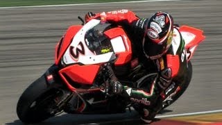 Max Biaggi Aprilia RSV4 R Motorland Aragon SBK Track Test Day [upl. by Navetse]