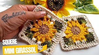 Square mini girassol 🌻 em crochê lindo e muito fácil de fazer crochê crochet videoaula [upl. by Anehc]