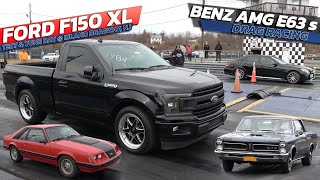 FORD F150 XL vs AMG E63s Mustang GT amp GTO Drag Racing  Island dragway [upl. by Lyrrad]