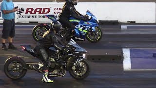 H2 vs ZX14 vs GSXR  superbikes drag racing [upl. by Gavan983]