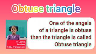 Telling about Obtuse triangle by B Lashya 7th class KGBV Anandapuram [upl. by Sewel974]