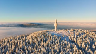 Aerial view of the Ochsenkopf and Schneeberg mountains Bavaria Germany [upl. by Cybil]