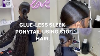 GLUELESS SLEEK LOW PONYTAIL USING 10 HAIR [upl. by Nanaj]