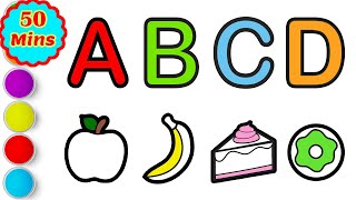 Learn Alphabets ABCD with Words for Toddlers Drawing and Coloring Step by Step Painting for Kids [upl. by Irod811]