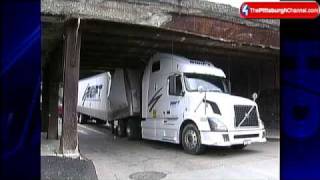 Truck Gets Stuck Crunched Under Bridge At Parkway East Ramp [upl. by Palmer]