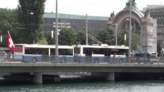 Trolley buses on the lake bridge Lucerne 1 [upl. by Ivgnout]