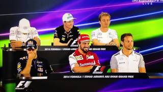 F1 Drivers Press conference Abu Dhabi 2014 Awkward long question [upl. by Gunthar]