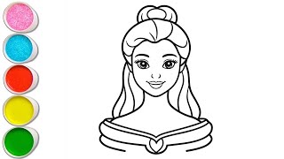 Beautiful Princess Belle Drawing for kids Painting amp Coloring for kids Toddlers  Easy to Draw [upl. by Llehcsreh]