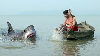 Shark Attack on Fishing Boat 10  A Great White Shark fish Attack while fish catching short Movie [upl. by Asiat]