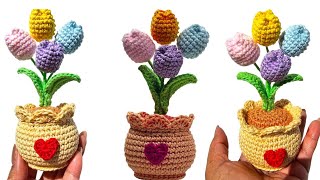 🌷 ¡Increíble Truco de Crochet Maceta de Tulipanes que Enamorará en San Valentin ¡No te lo Pierdas [upl. by Rehotsirhc]