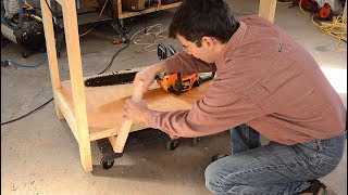 Workbench that levers up onto dollies for easy moving [upl. by Nitsruk]