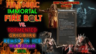 Diablo 4  Fire Bolt Sorcerer vs Tormented Grigoire Beast in Ice Varshan amp Zir Speed Kill PTR [upl. by Nylegna]