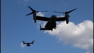 V22 Osprey LOW flyovers  Donald Trumps Helicopter Entourage in London [upl. by Annaeirb921]