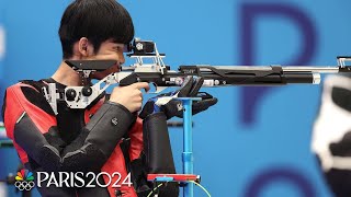 Chinas Sheng Lihao aims for gold in Paris with OLYMPIC RECORD in mens 10m air rifle  NBC Sports [upl. by Donal]