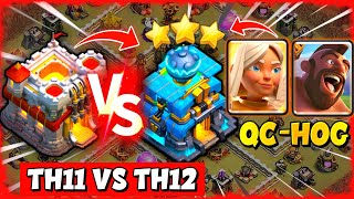 TH11 Vs TH12 Max Attack Strategy  Queen Charge Hog Rider Attack Th11 Vs Th12 Clash of Clans [upl. by Domella]