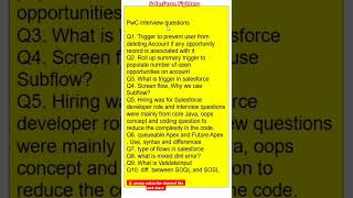 PWC Salesforce Developer interview questions and answers interview salesforcefighters [upl. by Yrrak25]