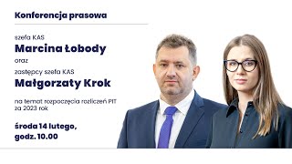 Konferencja prasowa szefa KAS Marcina Ĺobody 14 lutego 2024 r [upl. by Enrak]