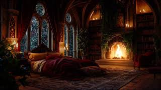 Cozy Castle Haven  Rain Fireplace amp Thunderstorm Sounds to Sleep Instantly [upl. by Bridwell]