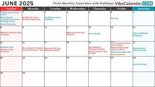 June 2025 Calendar with Holidays and Observances All calendar june holiday [upl. by Rehpotsirk]