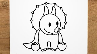 How to draw a cute Dinosaur TRICERATOPS step by step EASY [upl. by Seyler]