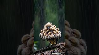 Mother bird taking care his baby birds from heavy rainstorm wildlife rain mother love nature [upl. by Ybbed]