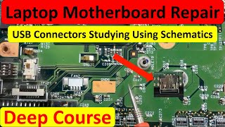 Laptop motherboard repair  USB connectors circuit studying [upl. by Dnomad960]