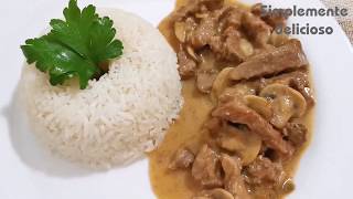 Beef Stroganoff carne de res con salsa de champiñones [upl. by Jessen]