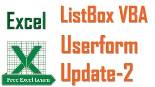 Listbox Vba in Excel Userform Update Part2  freeexcellearn [upl. by Orecul]