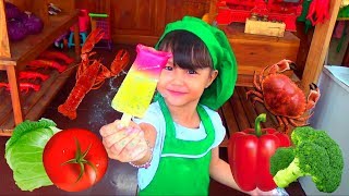 Pretend Play Farmers Market Toy Food Grocery Store w Ice Cream Maker [upl. by Ahseihs293]