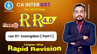 🚀07 GST IDT Revision  Exemption Part 1  CA amp CMA Inter IDT  CA Vishal Bhattad  Jan25 [upl. by Rojas]