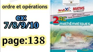 ordre et opérations maxi maths 2AC exercices 78910 page 138 [upl. by Ennylcaj]