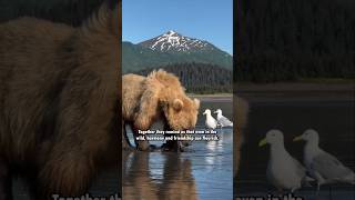 Grizzly Bear and Glaucous Gull Bond by The Lake animals shorts love [upl. by Hilaria]