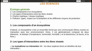 مباراة التعليم ـ دروس العلوم écologie générale ‑ [upl. by Marena400]