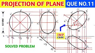 PROJECTION OF PLANES SOLVED PROBLEM 11 IN HINDI IN ENGINEERING DRAWING TIKLESACADEMYOFMATHS [upl. by Ahsemrac]