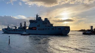 RFA Tiderace sails from Portsmouth [upl. by Kcirrek]