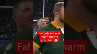 Faf de Klerk gets a hug from president Cyril Ramaphosa [upl. by Zilef655]