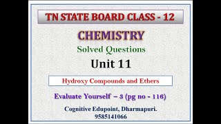 12th Chemistry  Unit 11  Hydroxy compounds amp Ethers  Evaluate yourself 3  solved question [upl. by Tenenbaum]